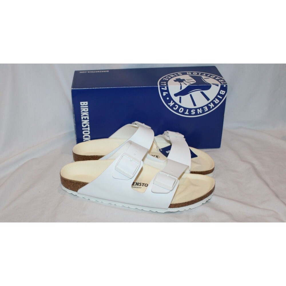 BIRKENSTOCK WOMEN'S ARIZONA BS LEATHER SANDALS PATENT WHITE EU 40 NARROW